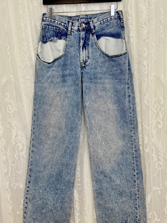 Maison Martin Margiela Denim - Maison Margiela Exposed Pocket Jeans Wide Leg Acid Wash Italy Womens Size Small